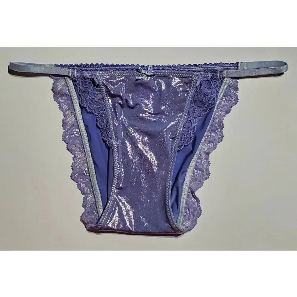 Victoria's Secret Dream Angels String Bikini Panty Shiny Lace Purple Cosmo XS